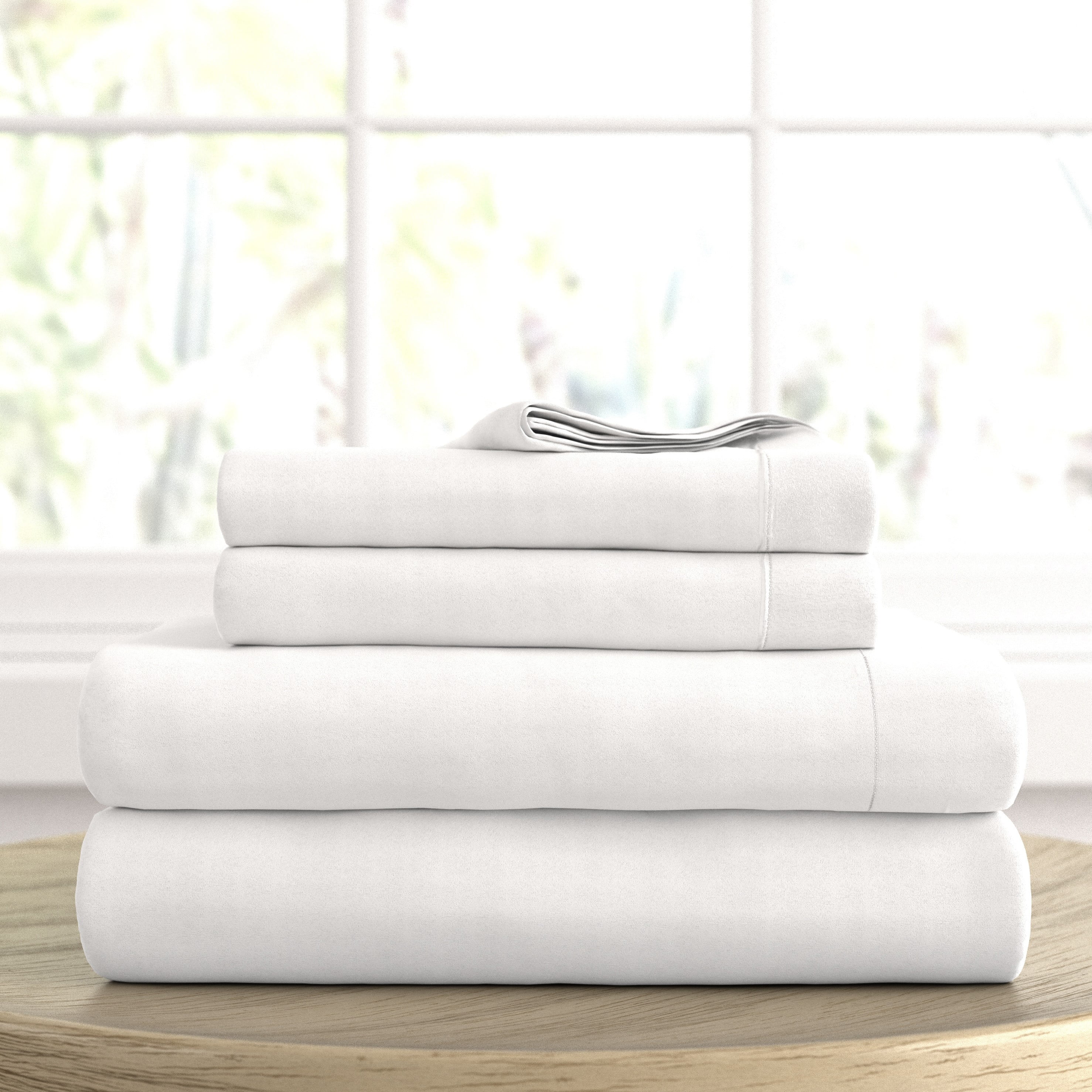 Noble Linens 4 Piece Solid Microfiber Bed Sheet Set, White, King