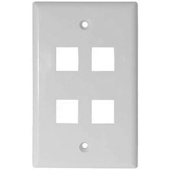 White 4 Port Hole Keystone Jack Flat Wall Plate with Smooth Surface (10/pack)