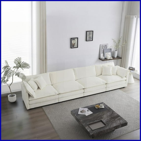 White 4-Seater Chenille Modular Sofa - Free Combination, Comfy for Living Room
