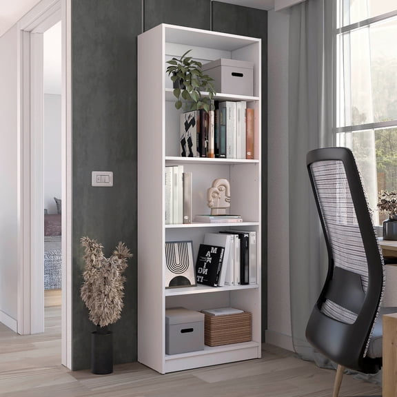 White 4 - Shelves Home Bookcase | Perfect for Office Book Display | Built with Particle Board | Addresses Lack of Storage