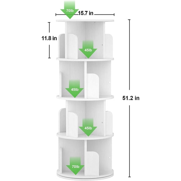 White 4 Tier 360 °   Rotating Corner Bookshelf, Wood Narrow Floor Standing Rack |   Hot Pick |   Small Space Friendly, Multi-Room Storage & Display Organizer