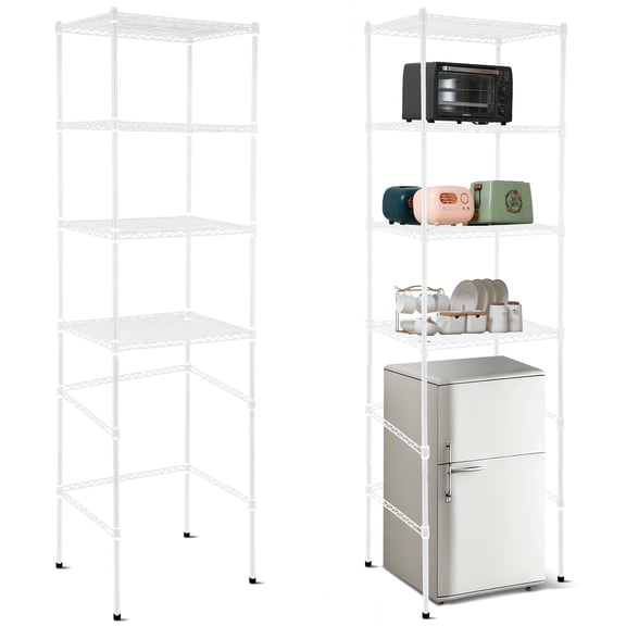 White 4-Tier Adjustable Microwave Rack Over Mini Fridge Storage Shelf