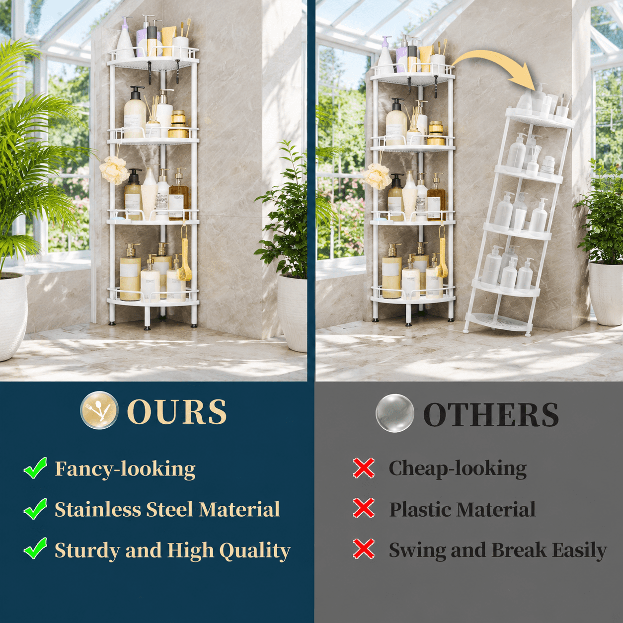 White 4 Tier Corner Shower Organizer Stand with Soap Holder and Hooks ...