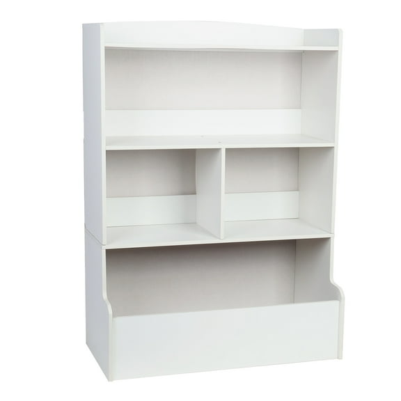White 4-Tier Kids Bookshelf - Large Wooden Bookcase with Open Shelves, Floor Standing Toy Organizer & Storage Cabinet for Nursery, Playroom, Baby Bedroom