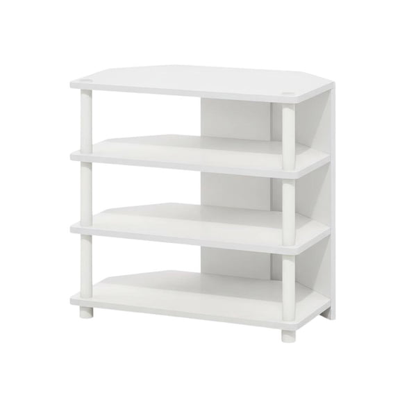 White 4-Tier Petite TV Stand with Easy Assembly and Solid Wood Construction