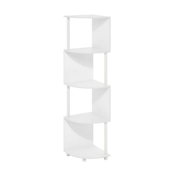 Furnifact White White 4-Tier Zigzag Corner Shelf Bookcase, Space-Saving Modern Design, Sturdy Engineered Wood Construction, Ideal for Living Room and Office Storage