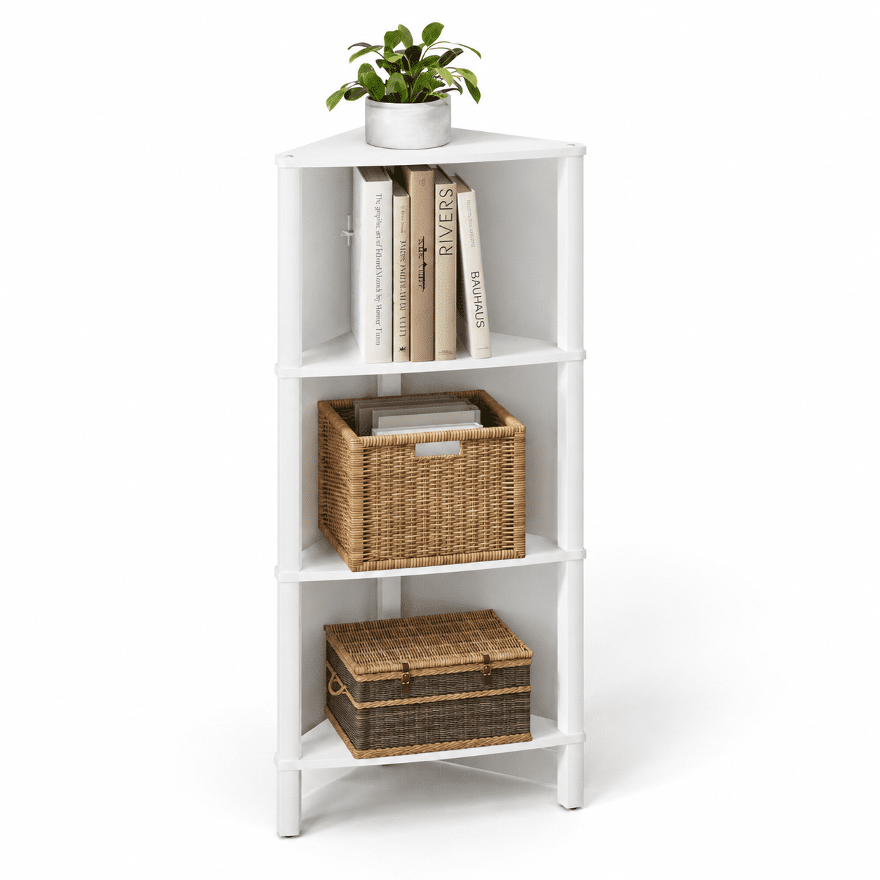 White 4-Tiers Corner Shelf Unit for Living Room Bedroom Office Storage ...