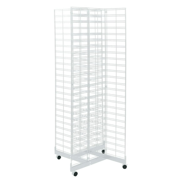 SSWBasics White 4-Way Slat Grid Wall Tower with Base and Casters - Ideal Store Display and Wire Display Rack for Vendors