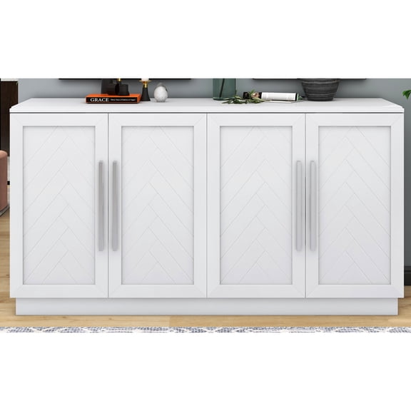 White 4-door Sideboard, Adjustable Shelves For Versatile Living Area Storage Sideboard With 4 Doors, Ample In Various Rooms (white) - Modern Option
