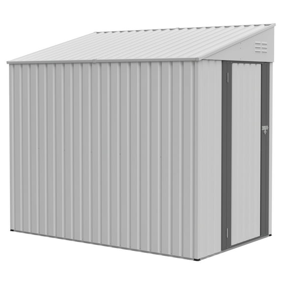 White 4 ft x 7 ft Lean-To Metal Storage Shed for Outdoor Garden Tools Bikes and Lawn Equipment with Lockable Door Heavy Duty Weather Resistant Design Easy Assembly