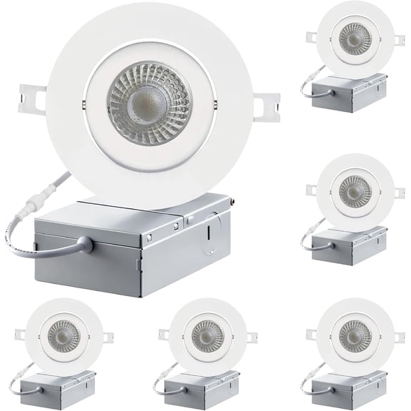 White 4-inch Integrated Panel with Gimbal 6000K (Cool White), 7w, 560lm, Dimmable, LED Recessed Light Kit in White with Junction Box - Energy STARcessed Light Kit in White with Junction Box