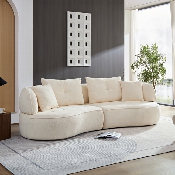 Modern White 4-seat Modular Sofa with Durable Fabric and Solid Wood Frame