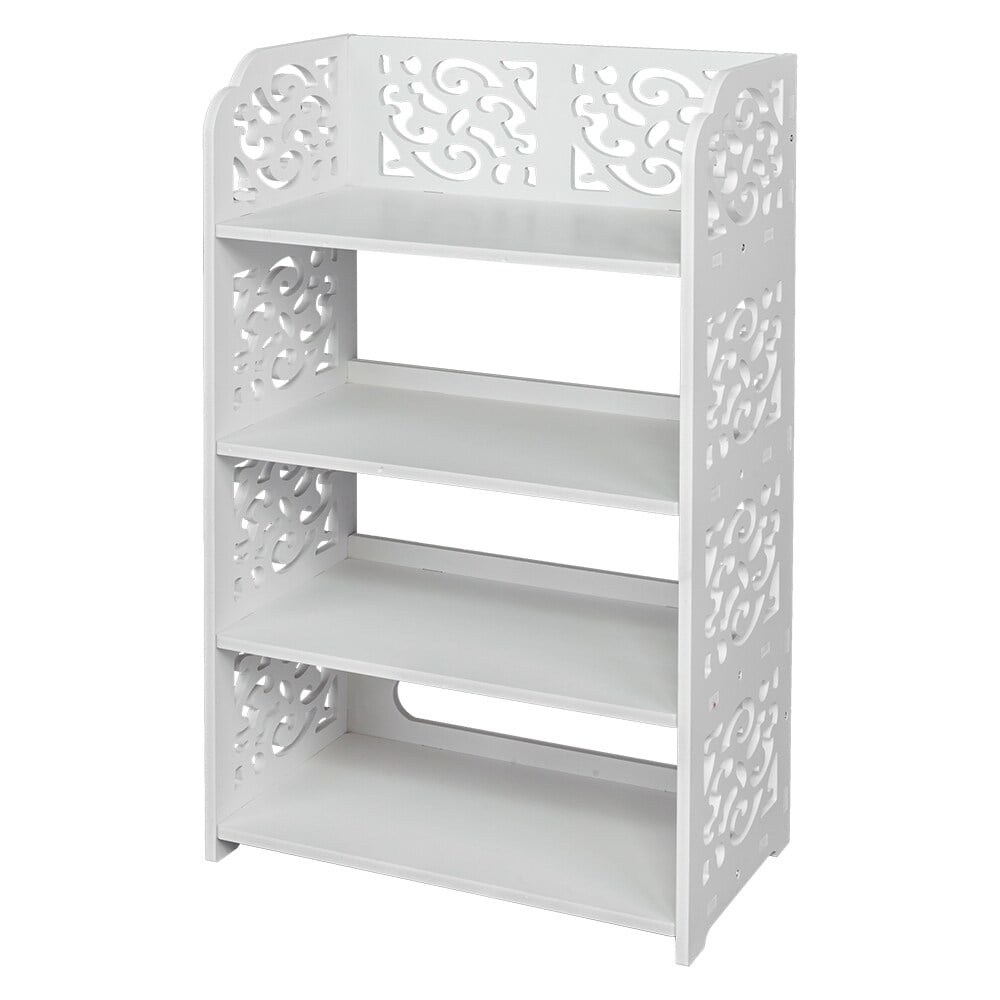 White 4-Tier Scrollwork Shoe Rack Organizer