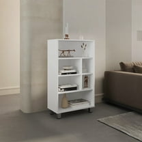 White 40" Tall Cabinet With 4 Shelves And 6 - Versatile For Storage Base , Functional Modern Tv Stand