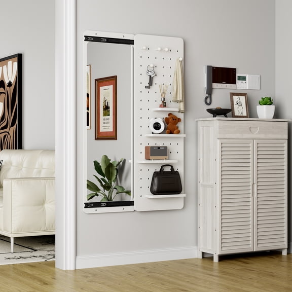 White 47.6"x15.7" Wall-Mounted Pull-Out Full-Length Mirror,Space-Saving Sliding Design Panel for Bedroom, Living Room,Entryway,or Closet, Multifunctional,Easy to Install,Modern,Fits Narrow Spaces