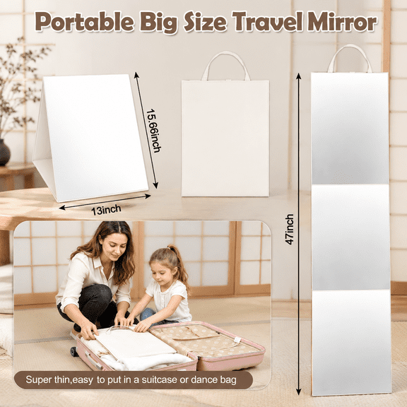 White 47"L x 13"W Full Length Foldable Portable Shatterproof Hanging Dance Mirror