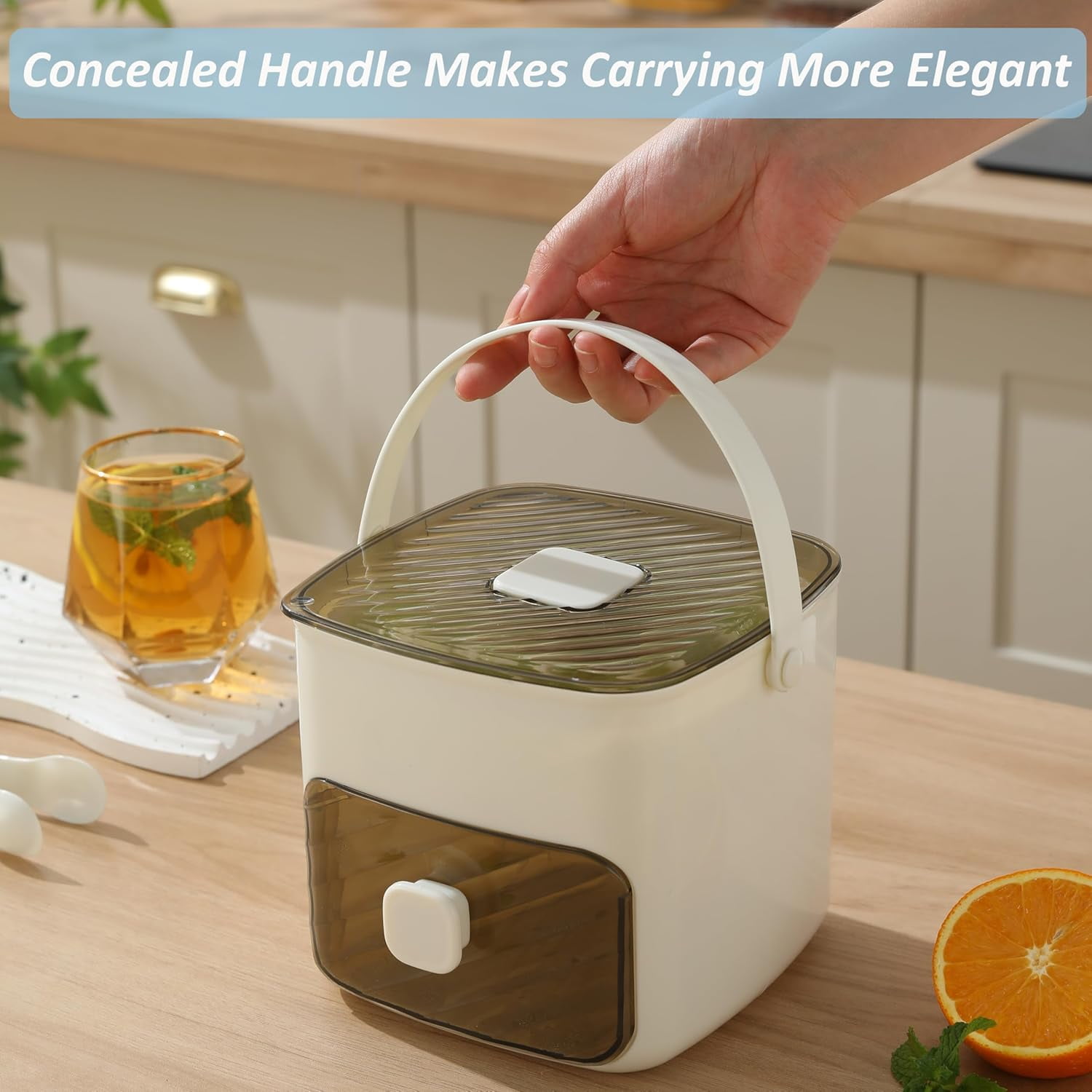 White 48-Grid Portable Ice Maker Bucket with Ice Tray and Storage Bin, Press Release Ice Cube Mold with Ice Tong