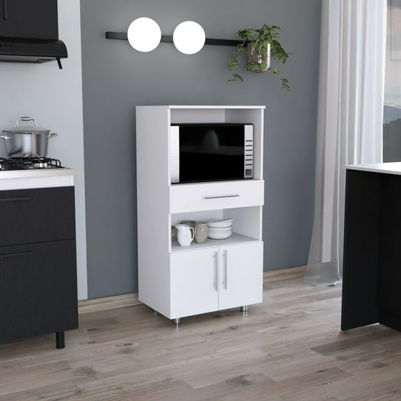 White 48" H Kitchen Pantry With Option - Two Open Shelves And Doors Pantry, For Smart Arrangement
