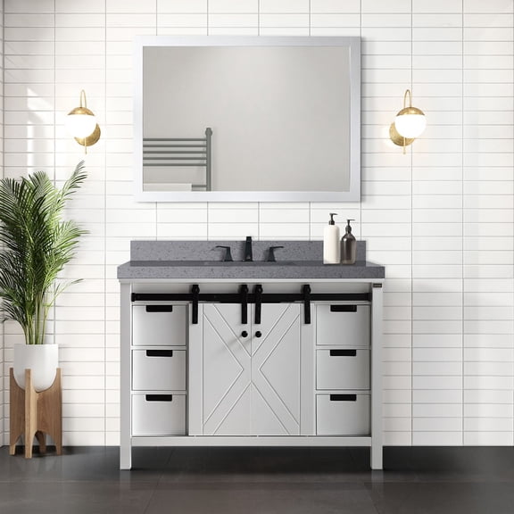 White 48 In. Bath Vanity With Mirror - Interior Cabinet & Drawer Storage 44 Space