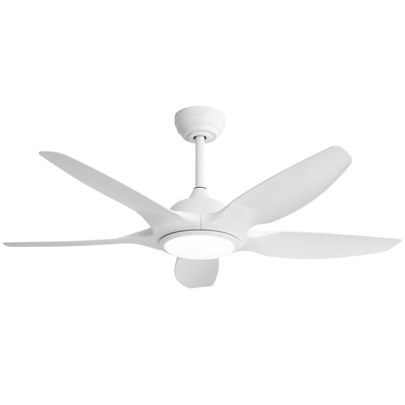 White 48-Inch Ceiling Fan with Dimmable LED Light & Remote - DC Motor, Reversible Airflow, 5 ABS Blades for Indoor/Outdoor Use (15.7lbs)