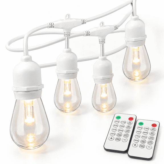 White 48FT Outdoor String Lights with Remote, 3 Color Temperature Modes
