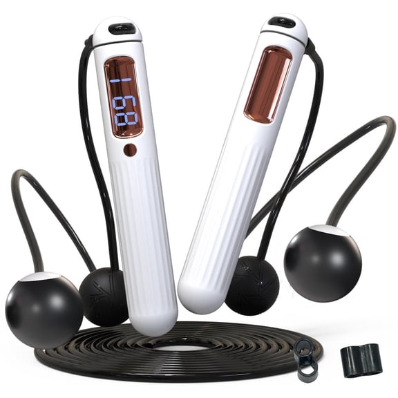White 4in1 Wired/Jumping Rope, Weighted Jump Rope with Calorie Counter for Crossfit, Gym, Pink Burn Calories, Digital Weighted Fitness Jump Rope, Adjustable Speed Jump Rope,