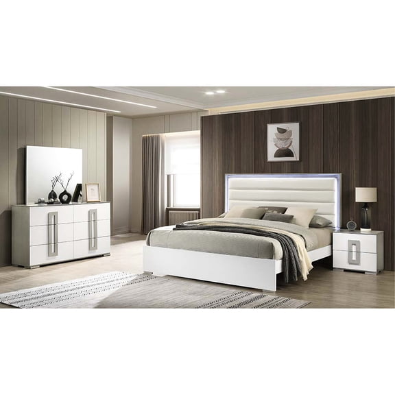 White 4pc Bedroom Set - LED Feature & Durable Build - Bedroom Furnishing Project - Get Long - lasting Pieces
