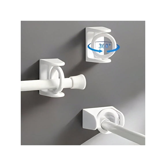 White 4pcs Twist & Lock Window Curtain Rod With Angled Ends, No-Drill Rod Holders For Kitchen Door Towel Hanging