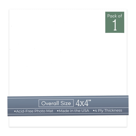 White 4x4 Inch Uncut Art Mat Board - No Opening - 1 Mat
