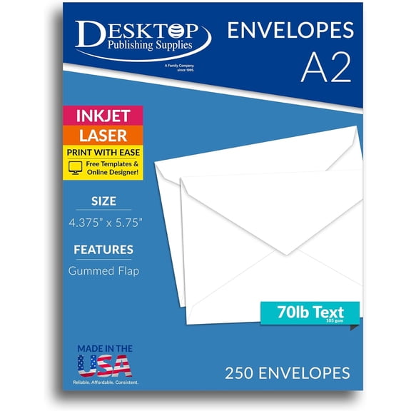 White A2 Envelopes 4.375" x 5.75" 70lb Text Pointed Flap - 250 Pack | Printable Envelopes for Invitations, Greeting Cards, RSVPs, Announcements, And Personalized Mailings
