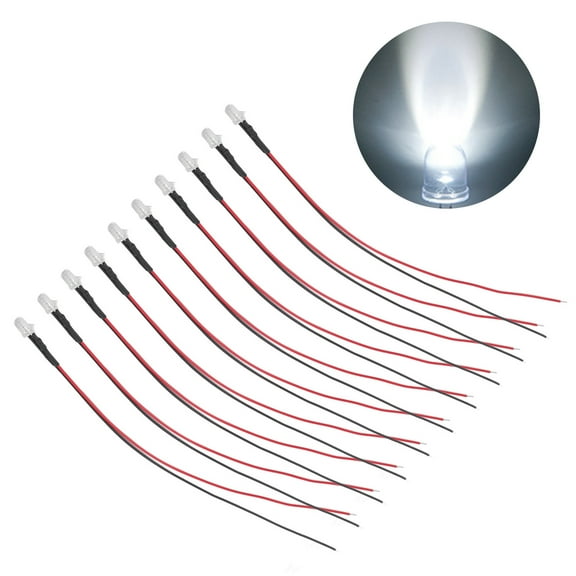Rewera White, 5-12V, Ideal for Decorations 5mm Prewired LED Lights, 10-Pack