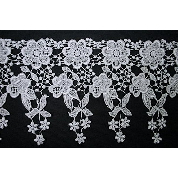 White 5/8” to 5-1/8” Embroidered Floral Venice Lace Trim Guipure By Yardage (UB302 (4.5" wide))