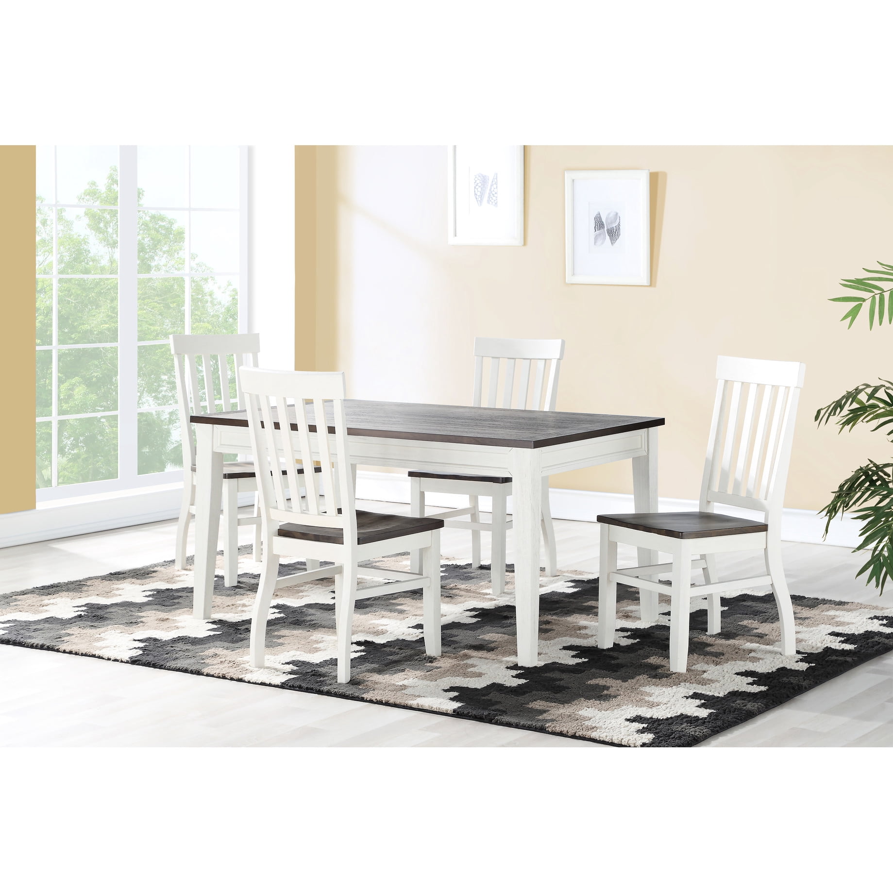 White 5 Dining Ensemble, Mango Wood & Veneer, Picture Frame Apron Table ...