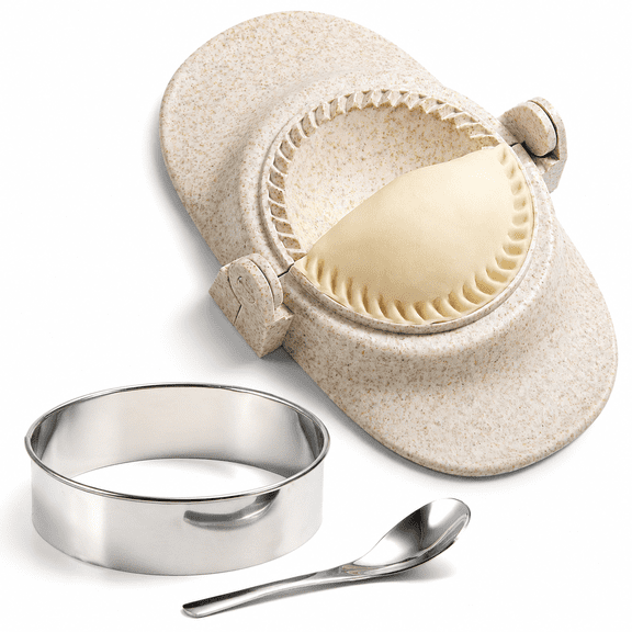 White 5" Extra Large Empanada Maker Press Set with Dough Mold and Stuffing Spoon