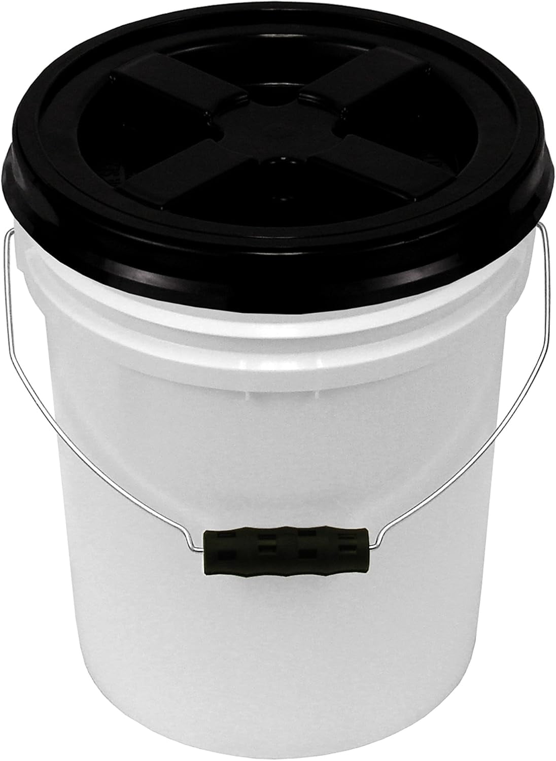 5 Gallon White Bucket & Gamma Seal Lid White 5 Gallon Bucket with Black Gamma Seal Lid and Black Oversized