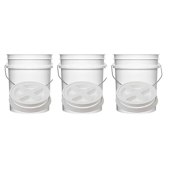White 5 Gallon Plastic Buckets and Gamma Seal Lids Food Grade Combo 3 Pack