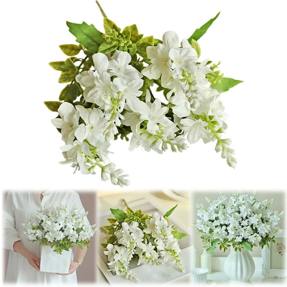 White 5-Head Artificial Gloriosa Bouquet - 12.59x5.51in Fake Floral Stem, Plastic Flowers for Home Decor/Wedding Centerpieces (F)