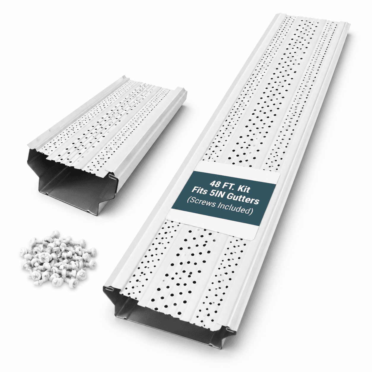 White 5 IN. x 48 FT. Aluminum Gutter Guard Kit with Screws for 5 Inch ...