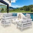 thumbnail image 1 of White 5-Piece Aluminum Patio Conversation Set with Light Grey Cushions, 1 of 7
