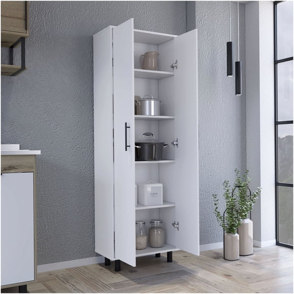 White 5-Shelf Storage Organizer Bookcase, Particle Board Freestanding Shelving Unit for Living Room, Bedroom, Office