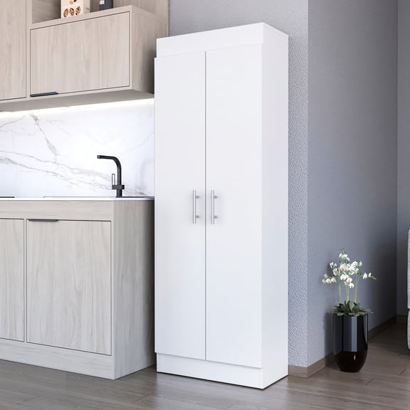 White 5 - Shelf Storage Pantry Cabinet for Kitchen Effortlessly Organize Items and Save Space