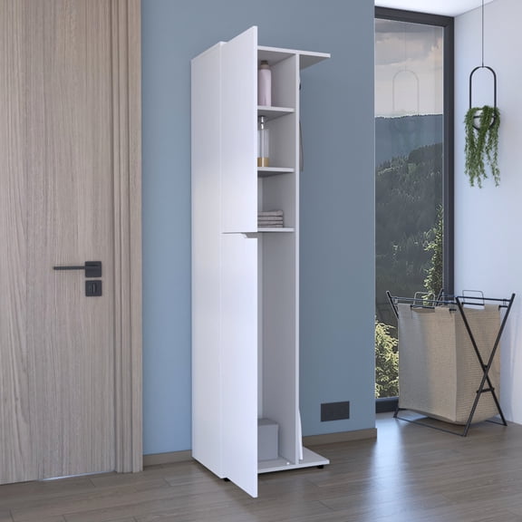 White, 5 - Shelf Storage - Simple Assembly for Broom Storage - In Residential Cleaning Rooms - Promotes Arrangement