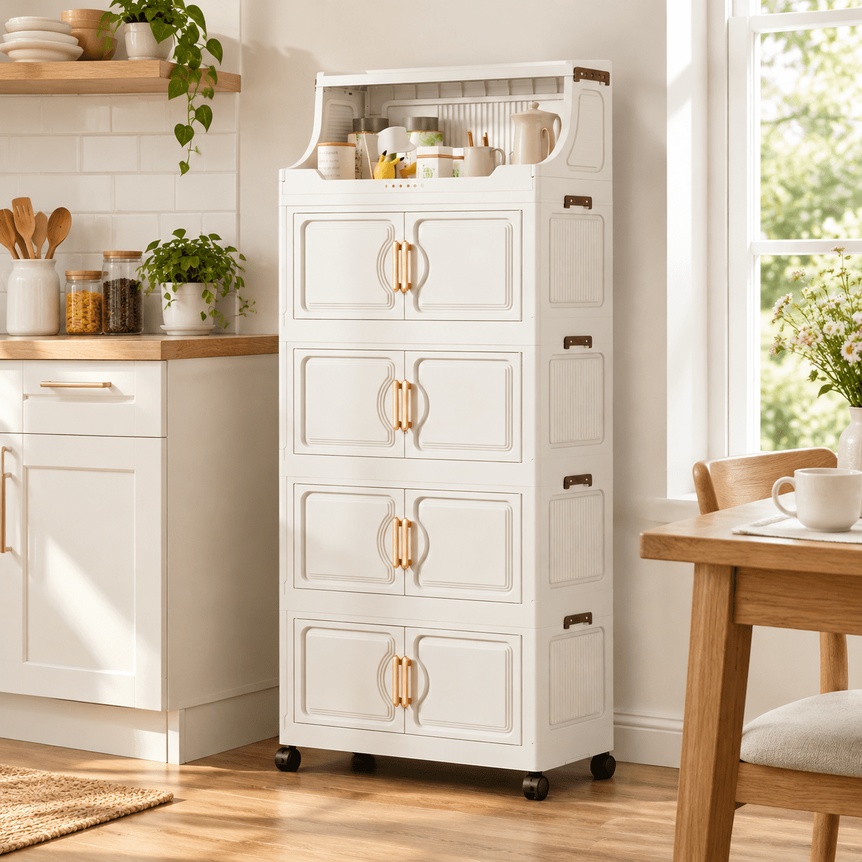 Container For Cabinet White 5 Tier 43.5QT Stackable Collapsible Storage Cabinet with Lids for ...