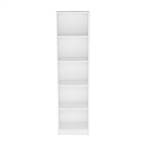 White 5-Tier Bookcase, Slim Storage Shelf Organizer for Home Office, Modern Bookshelf with Adjustable Shelves, Engineered Wood Book Rack
