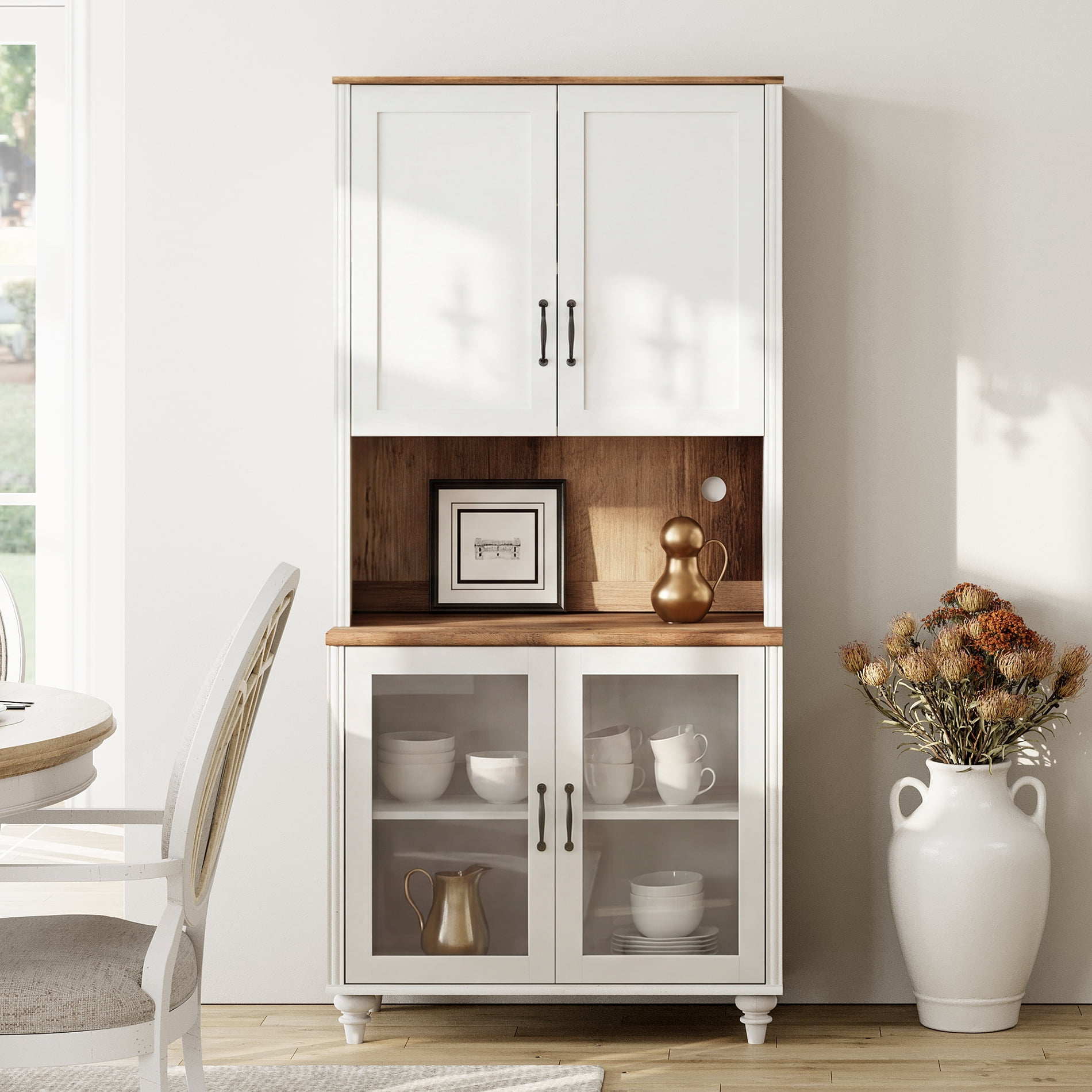 White 5-Tier Bookcase with Adjustable Shelf, Farmhouse Library Wooden Bookshelves for Living Room, Office, Study Room