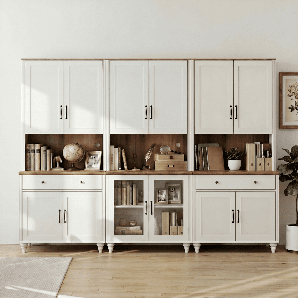 White 5-Tier Bookcase with Glass Doors with Ample Storage Cabinets, Large Library Wooden Bookshelves for Living Room, Office, Study Room