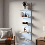 5-Tier Wall Shelf Unit with RGB Light, Floating Lack Shelf for Wall Storage, Wall Mounted Vertical Display Shelf for Bedroom Living Room Vanity, White