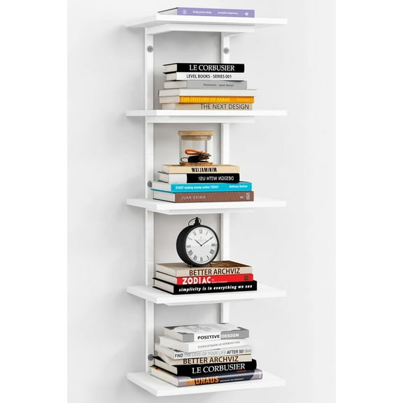 White 5 Tier Wall Shelf Unit for Shoes Display, Lack Wall Bookshelf for Bedroom, Vertical Tiered Floating Book Shelves for Office Living Room Bathroom Vanity Kitchen Closet Purses Bags