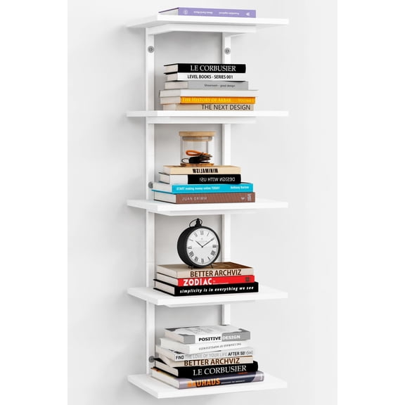 White 5 Tier Wall Shelf Unit for Shoes Display, Lack Wall Bookshelf for Bedroom, Vertical Tiered Floating Book Shelves for Office Living Room Bathroom Vanity Kitchen Closet Purses Bags