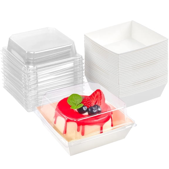 White 50 Pack 4 Inch Square Paper Charcuterie Boxes with Clear Lids
